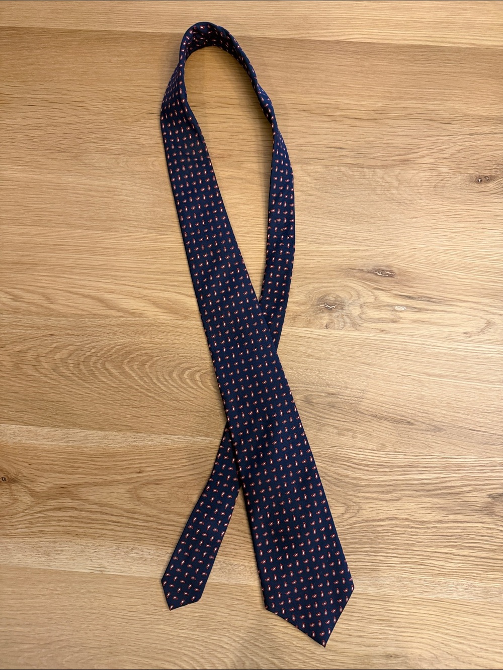 Navy Tie with Small Coral Dot Pattern